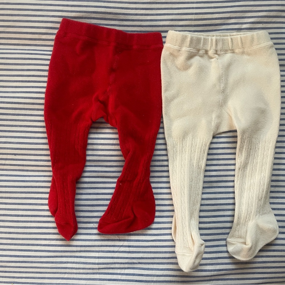 H&M set of two: Red & Cream Baby Tights - Picture 2 of 2